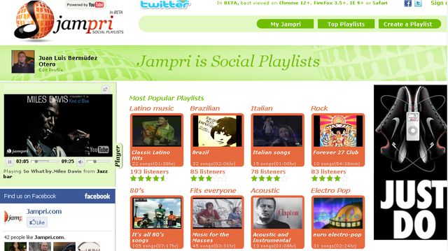 Jampri, excelente plataforma para crear, descubrir y compartir playlists musicales
