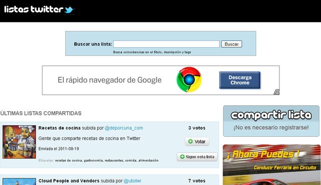 Listas Twitter, buscador de listas de Twitter