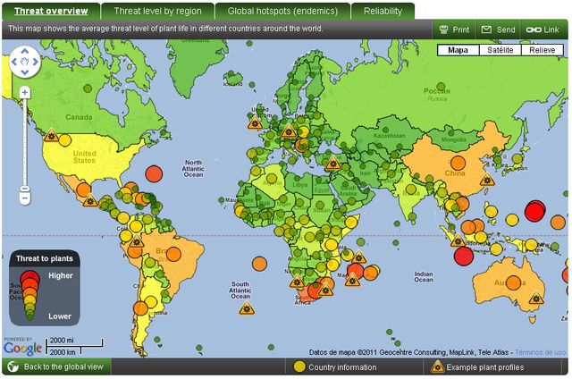 Mapa mundial de plantas en peligro de extinción