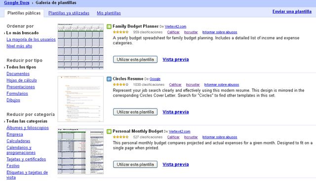 Miles de plantillas para Google Docs