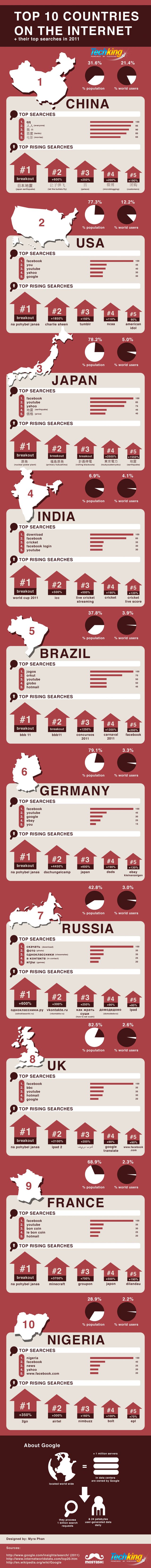 Los 10 países con mayor presencia en internet y su top de búsquedas (infografía)