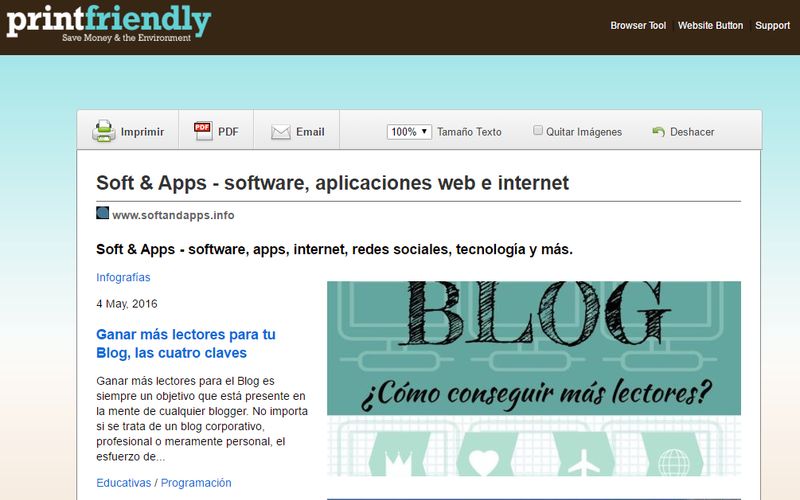 Print Friendly: genera la versión imprimible o descarga en PDF cualquier web