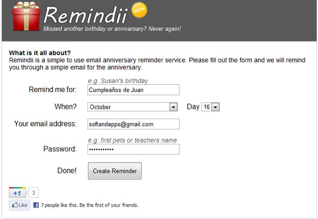 Remindii, práctico sistema de recordatorios online muy sencillo de usar