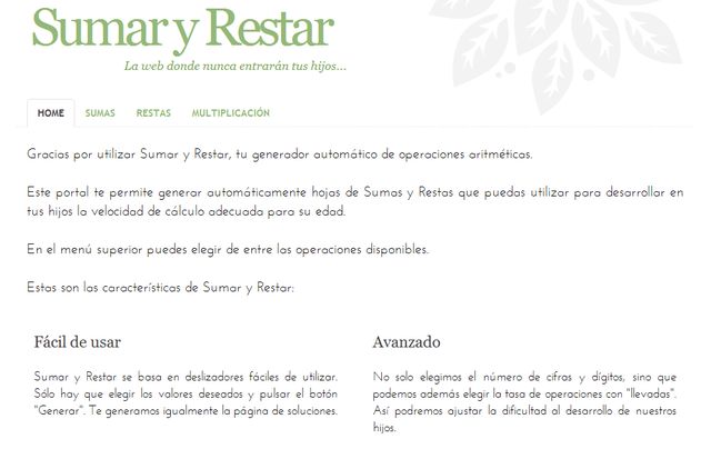 Sumar y Restar, generador automático de operaciones aritméticas para niños