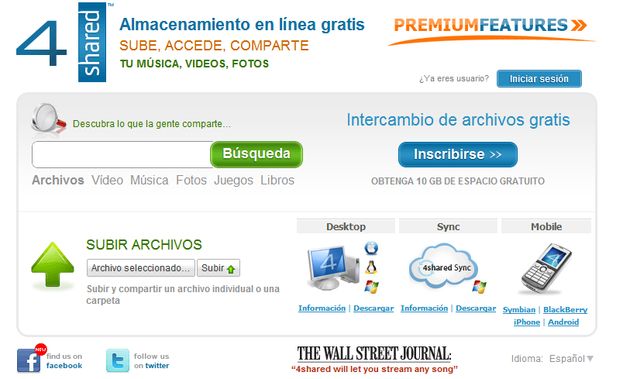 4shared, 10 Gb gratuitos para almacenar y compartir archivos