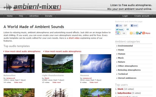 Ambient-Mixer, miles de sonidos relajantes organizados en categorías