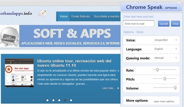 Chrome Speak, extensión que te lee en voz alta cualquier texto seleccionado