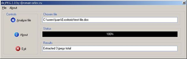 DeJPEG, extrae todas las imágenes jpeg de documentos de word o ejecutables exe