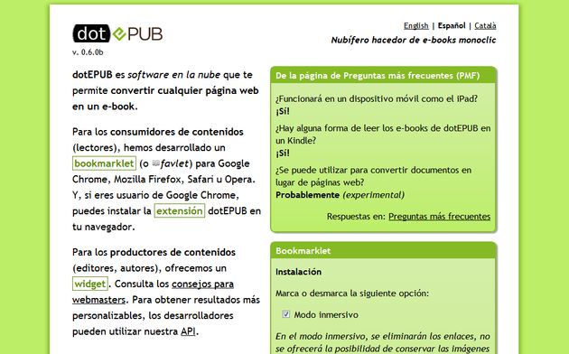 dotEPUB, convierte cualquier web a ePub o inserta un widget en tu blog para que puedan descargar tus artículos en este formato