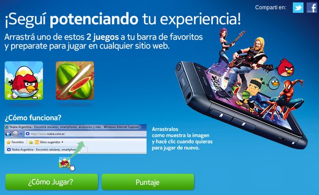 Juega a Angry Birds, o Fruit Ninja, sobre cualquier página web