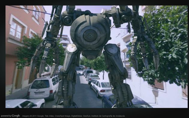 ChaosInYourTown: fantástica simulación, basada en Street View, donde un robot gigante destruye tu casa