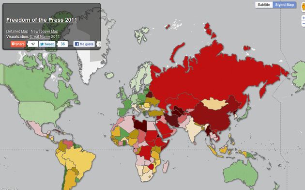 Freedom of the Press 2011, mapa mundial de libertad de prensa en 2011