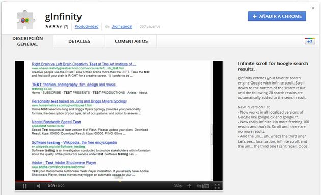 gInfinity, scroll infinito para los resultados de búsquedas en Google (Chrome)
