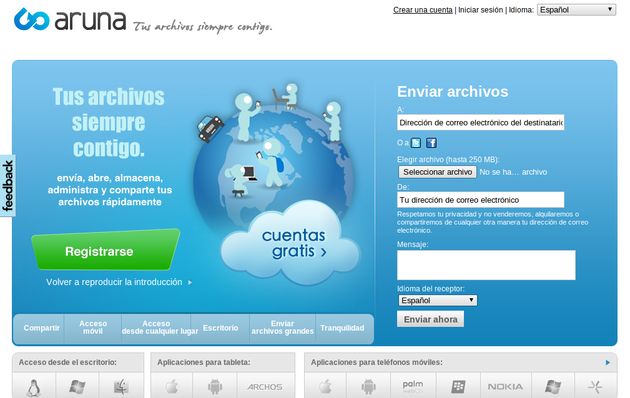GoAruna, 2 Gb gratuitos para compartir archivos de hasta 250 Mb