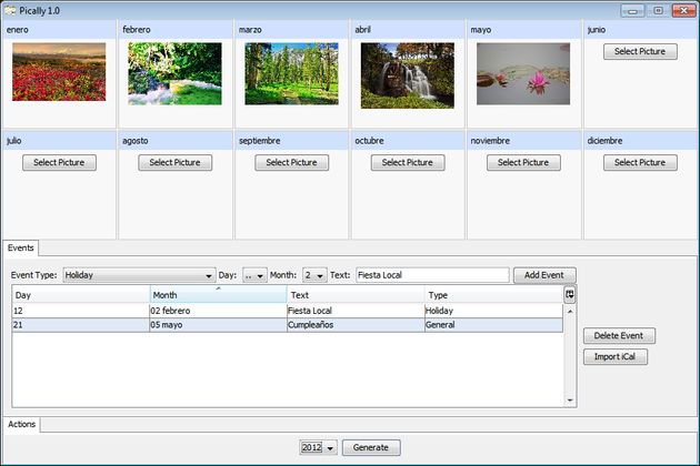 Pically, software gratuito para crear tus calendarios personalizados del 2012