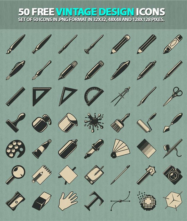 Pack gratuito con 50 bellos iconos de estilo vintage