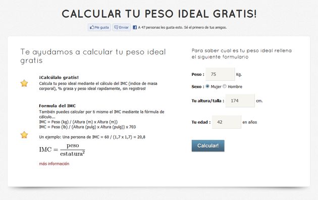 Calcularpeso, calcula tu peso ideal con esta utilidad web