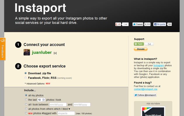 Instaport, exporta fácilmente a tu ordenador tus fotos de Instagram