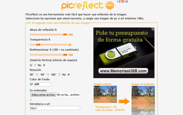 Picreflect, aplicación online gratis para crear un efecto reflejo en nuestras imágenes