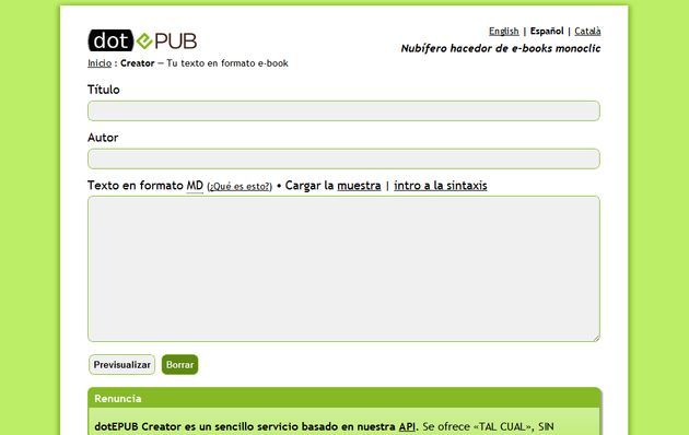dotEPUB Creator, utilidad web gratuita para crear un ePub o Mobi a partir de texto plano