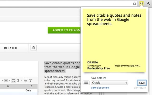 Citable: toma anotaciones y apuntes que se guardan automáticamente como una hoja de cálculo en Google Docs (Chrome)