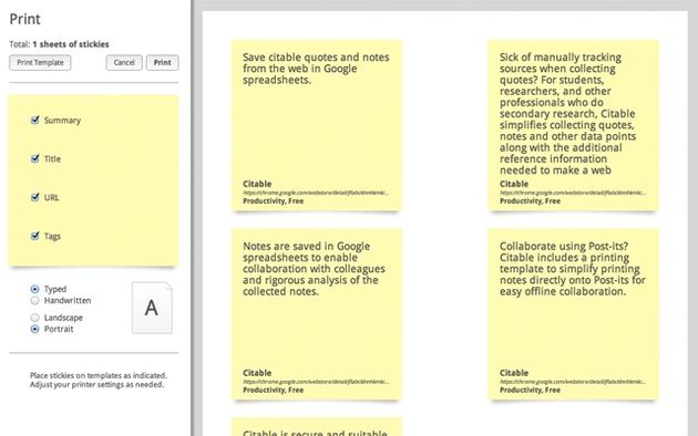 Citable: toma anotaciones y apuntes que se guardan automáticamente como una hoja de cálculo en Google Docs (Chrome)