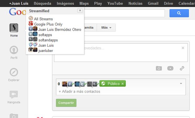 Streamified, convierte Google+ en un cliente para tus otras redes sociales (Chrome)
