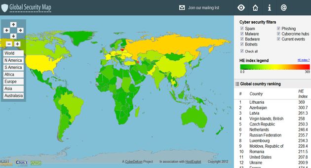 Global Security Map, la seguridad informática representada en un mapa interactivo del mundo