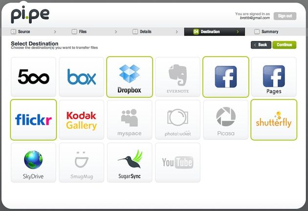 Pi.pe, webapp para transferir imágenes entre distintas redes sociales y servicios de almacenamiento