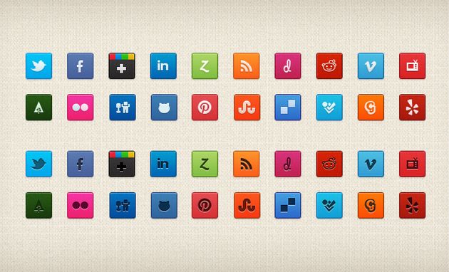 Purty Social Icon Set, 40 bellos iconos sociales de forma cuadrada