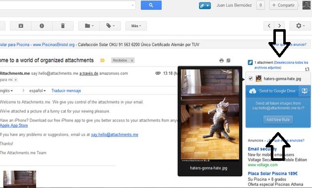Attachments.me, envía a la nube los archivos adjuntos que recibes en tu cuenta de Gmail (Chrome)