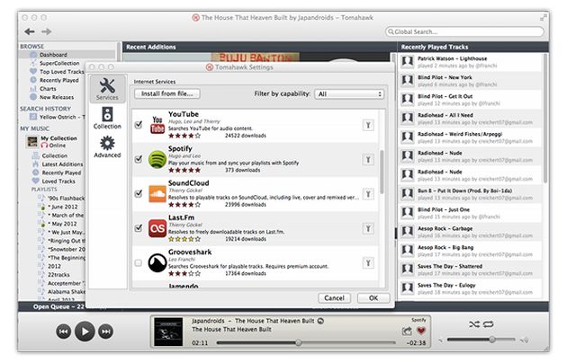 Tomahawk, reproductor multiplataforma para toda tu música online: Spotify, Grooveshark, YouTube, SoundCloud, etc