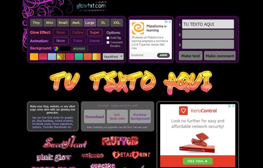 Glowtxt: generador de bonitos textos estáticos o animados