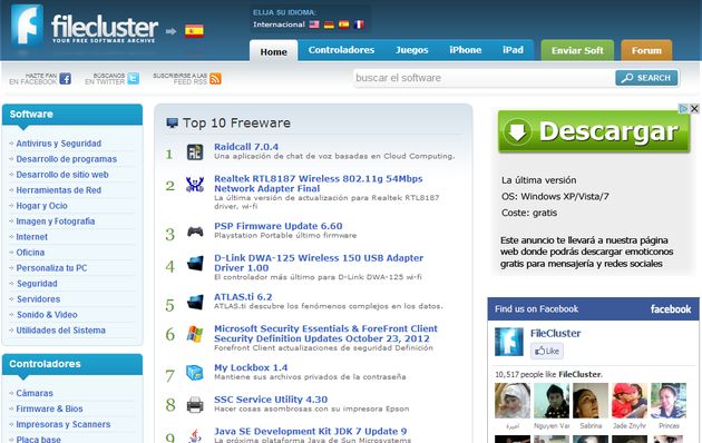 Filecluster: gran directorio de descargas de software para Windows, drivers y aplicaciones iOS