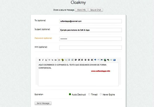Cloakmy, envía mensajes cifrados que pueden auto-destruirse o expirar tras un tiempo