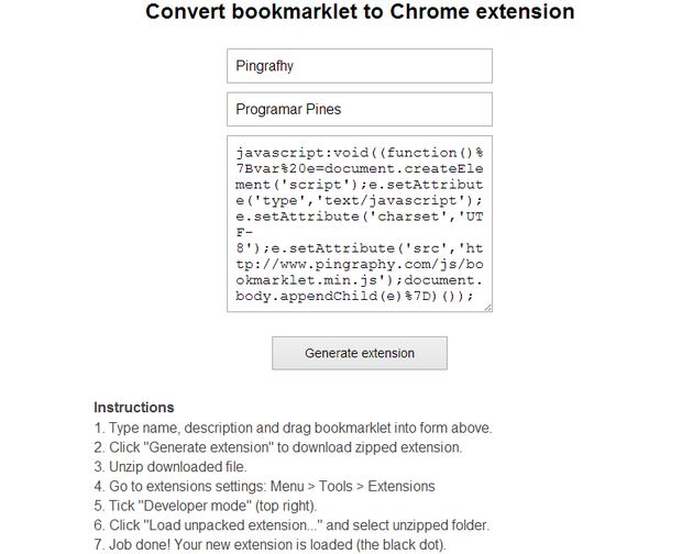 Convert bookmarklet to Chrome extension, convierte cualquier bookmarklet en una extensión para Chrome