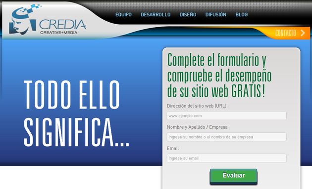 Credia Test, servicio online gratuito para obtener un detallado informe de nuestro sitio: carga, SEO, peso, errores, etc