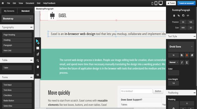 Easel, diseña páginas web desde el navegador y sin necesidad de escribir código