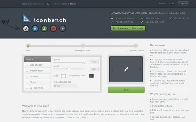 Iconbench, buscador de iconos gratuitos con opción para editarlos
