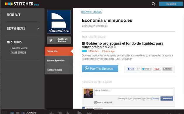 Stitcher, versión en HTML5 de este conocido directorio de Podcasts