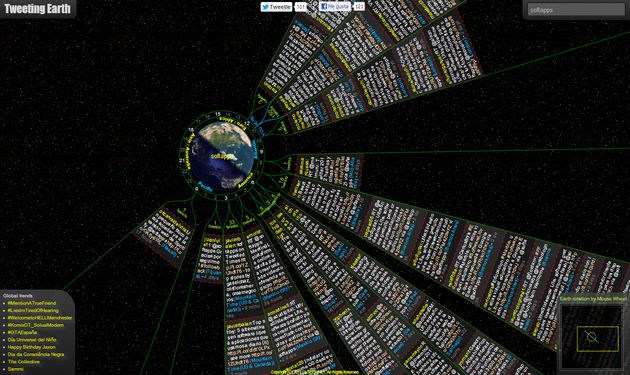 Tweeting Earth, busca y visualiza tweets organizados por zonas horarias
