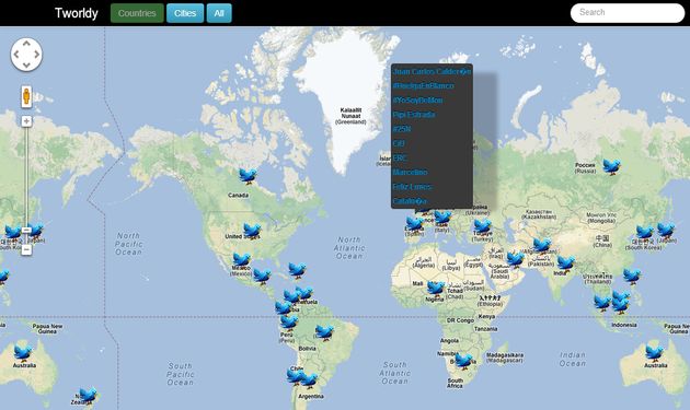 Tworldy, un mapa del mundo para conocer las tendencias de Twitter por país y ciudad