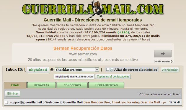 GuerrillaMail, servicio de correo temporal que permite el envío de adjuntos de hasta 150 Mb