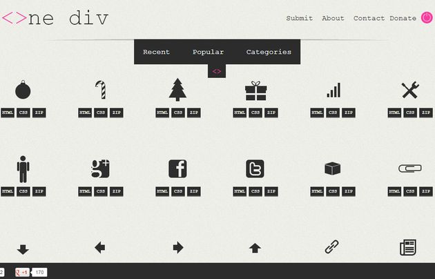 One div, una variada colección de iconos HTML y CSS para tus páginas