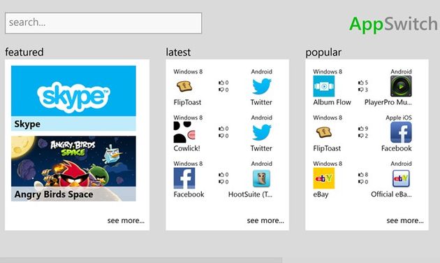 AppSwitch, buscando apps para Windows 8 similares a las que usamos en iOS y Android