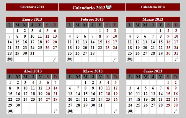 Calendario 2013 para imprimir completo o por meses