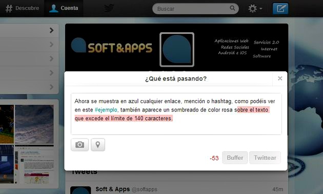 Twitter implementa colores para advertirnos cuando insertamos un enlace o superamos los 140 caracteres