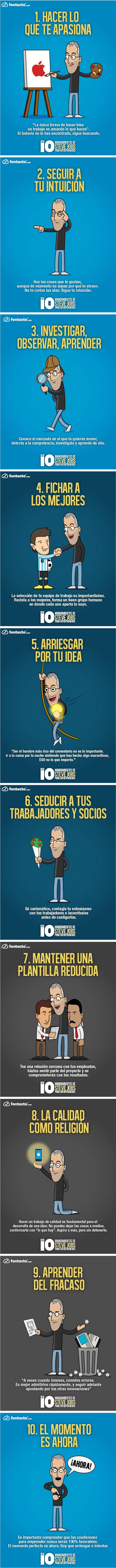 Una infografía con "los diez mandamientos" de Steve Jobs para emprendedores
