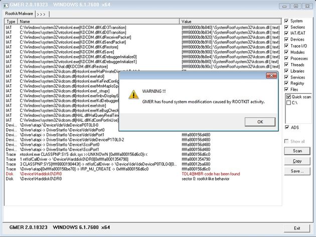 GMER, software gratuito para descubrir si estás infectado con rootkits