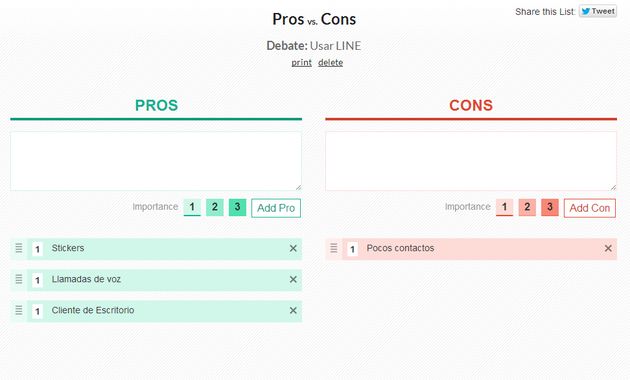 Pros vs. Cons, crea listas de "pros y contras" que puedes compartir